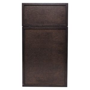 A quarter sawn White Oak slim shaker door with a grey-brown stain.
