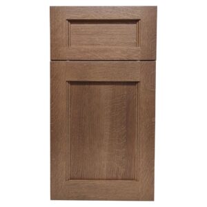 A quarter sawn white oak door with a light brown stain.