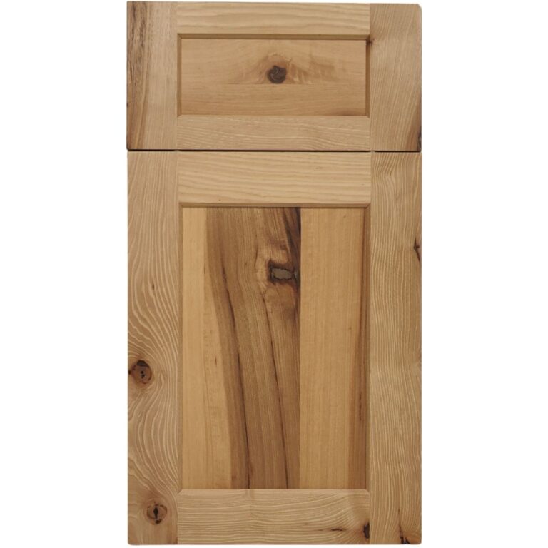 A Knotty Hickory cabinet door with a plywood center panel.