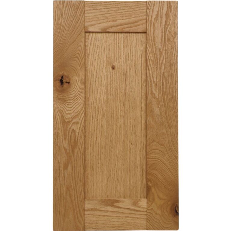 A Knotty Red Oak cabinet door with a solid wood center panel.