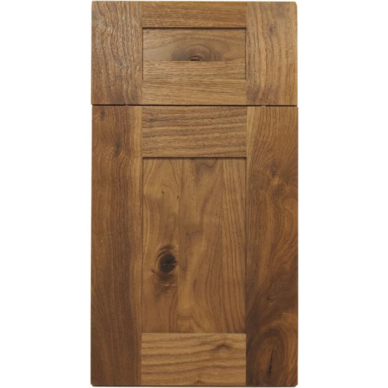 A Knotty Walnut cabinet door with a solid wood center panel.