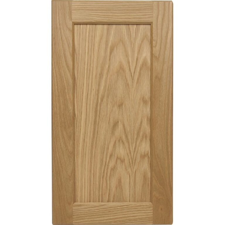 A flat cut White Oak cabinet door with a plywood center panel.