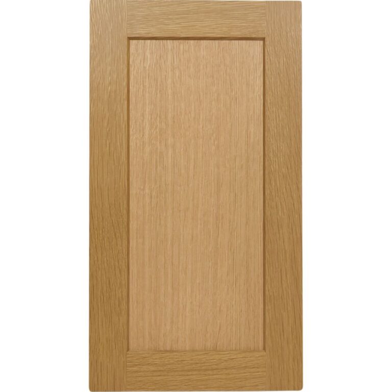 A Rift Cut White Oak cabinet door with a plywood center panel.
