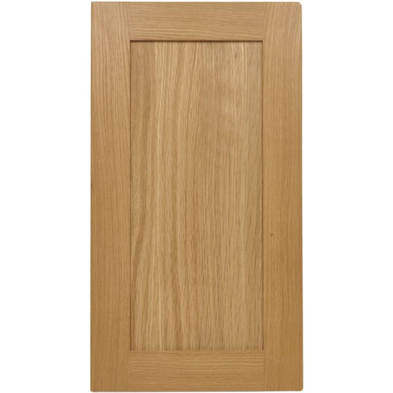 A Rift Cut White Oak cabinet door with a solid wood center panel.