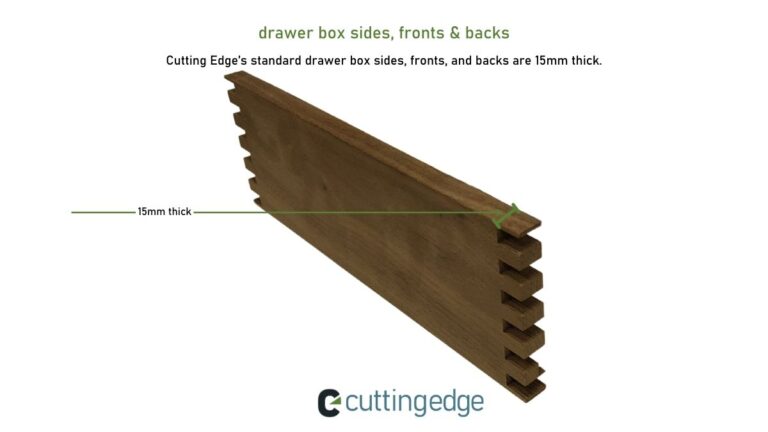 Box joint drawer boxes from Cutting Edge have 15mm thick sides.