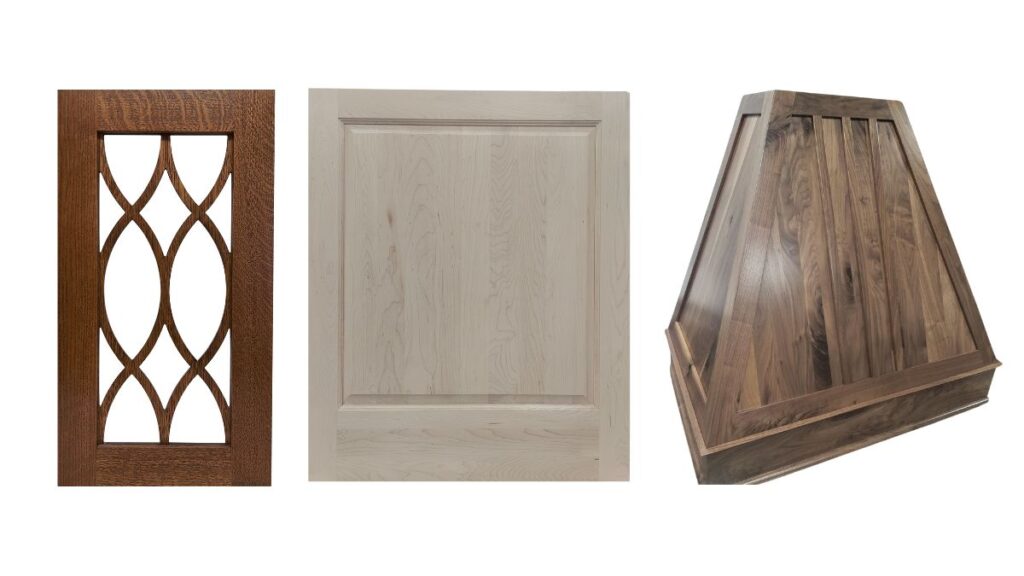 A variety of custom pieces (a mullion frame, decorative panel and range hood), which cost more than standard cabinet doors.