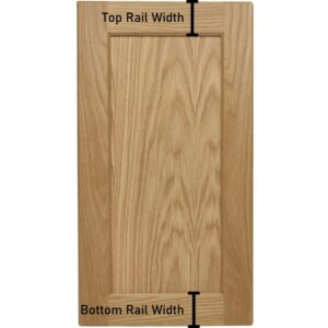 A cabinet door with lines showing the width of the top and bottom rails.