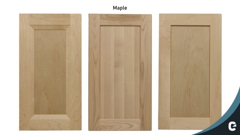 Three Maple cabinet doors, two of which are hard Maple, showing the grain variation you might see.